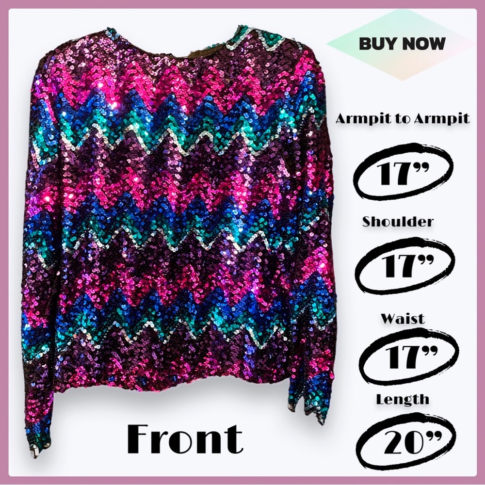 Vintage 1970s Miss It Long Sleeve Sequin Blouse